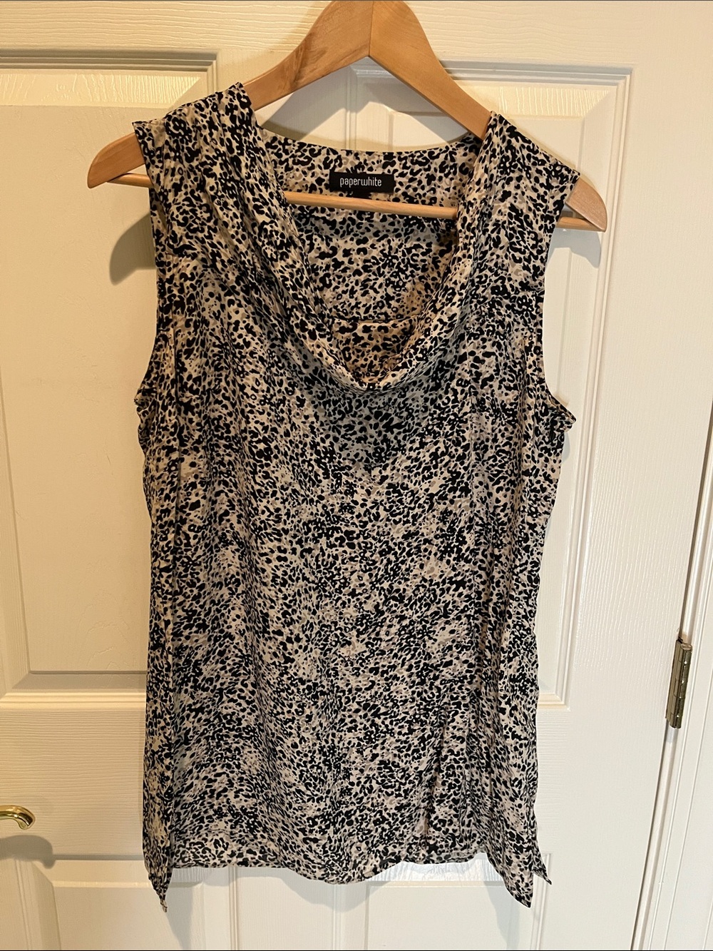 Paperwhite Sleeveless Cowl Neck Blouse in Black and Cream